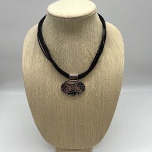 Napier Leather & Silver Tone Metal Brutalist Collar Length Necklace